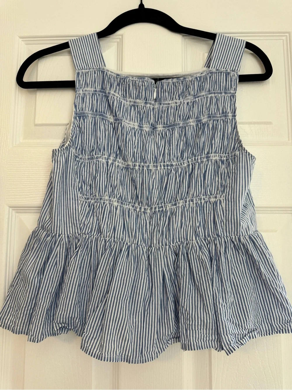 J. Crew Blue and White Striped Smocked Peplum Tank